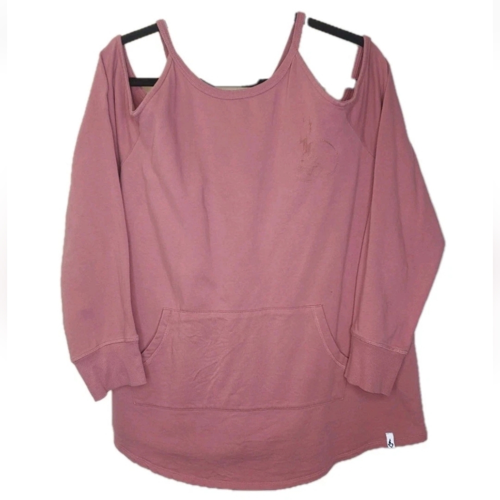 Torrid Active Sweatshirt Plus 2X Skull Logo Mauve Pink Cold Shoulder Thumbholes